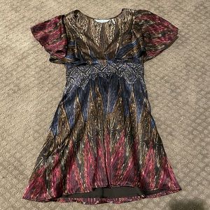 Marciano Satin Mini Dress with Flutter Sleeves